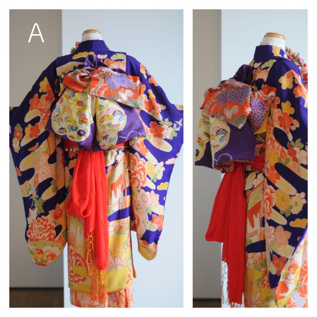 七五三 7歳 正絹 アンティーク 髪飾り 作り帯 紫 七五三セット 女の子