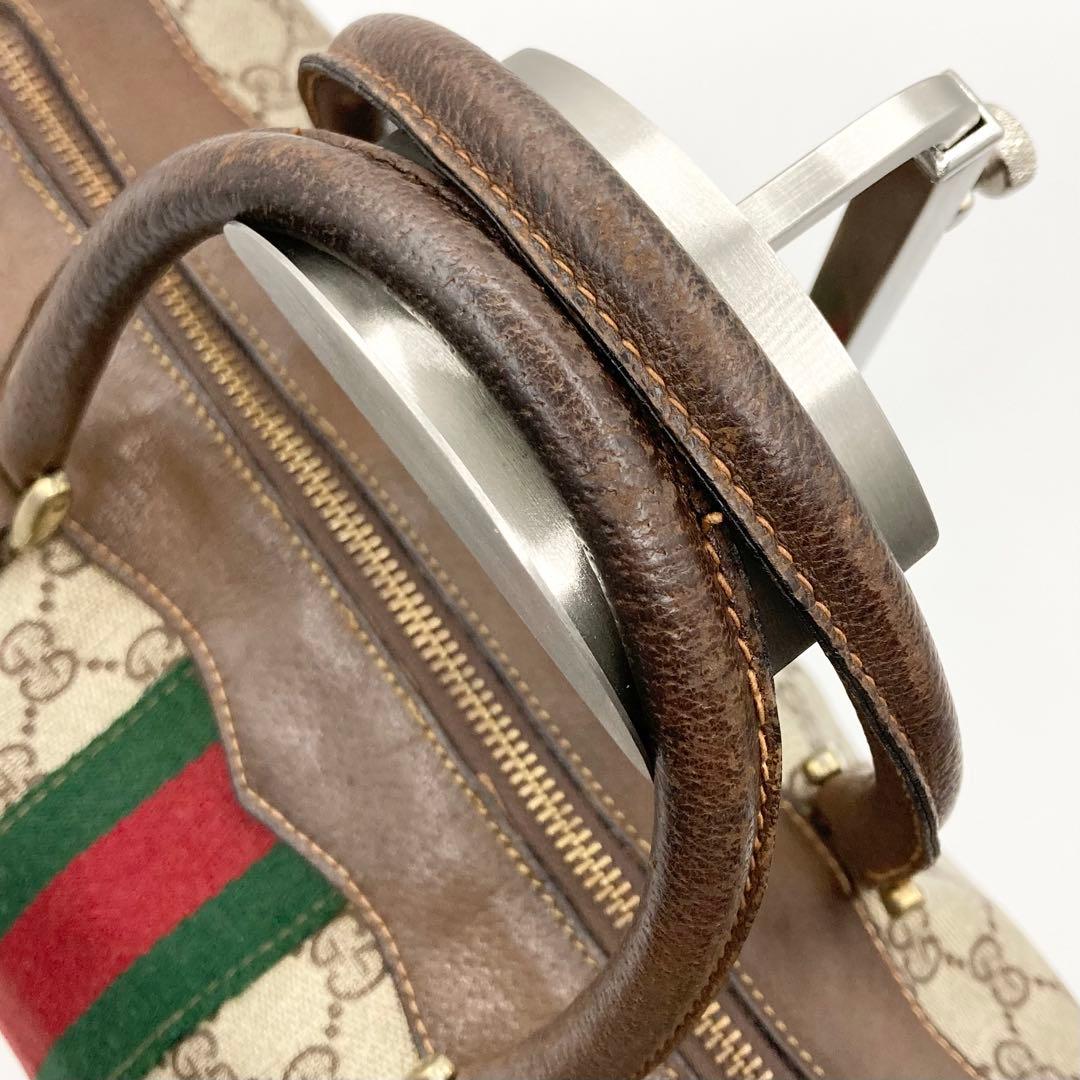 GUCCI シェリーライン ボストンバッグ レザー PVC ハンドバッグ 旅行