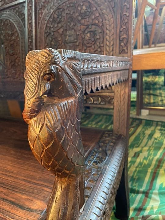 19世紀Carved Rosewood Settle Bench