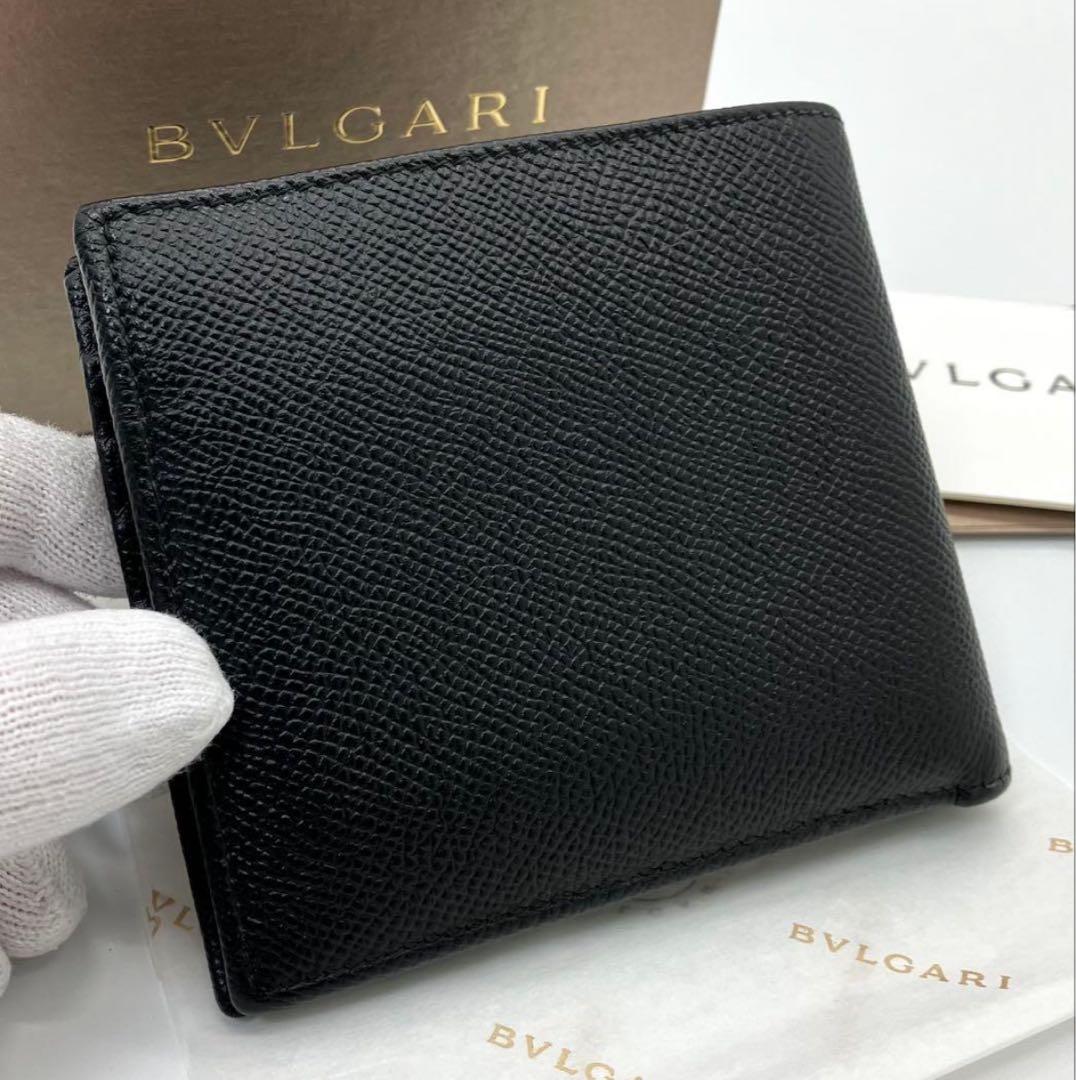 新型 極美品 ブルガリ ブルガリマン 二つ折り財布 ブラック 鑑定済