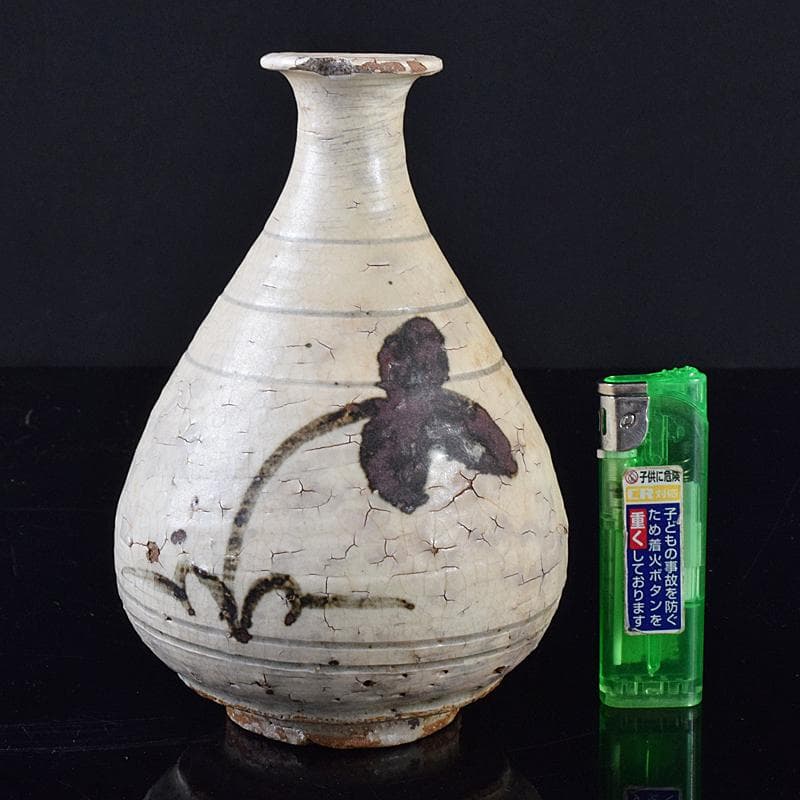朝鮮美術　李朝　鶏龍山　鉄絵　花文　徳利　V　R8001