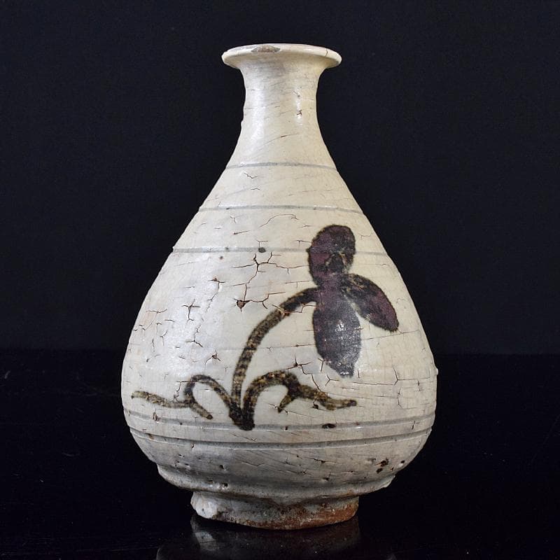 朝鮮美術　李朝　鶏龍山　鉄絵　花文　徳利　V　R8001