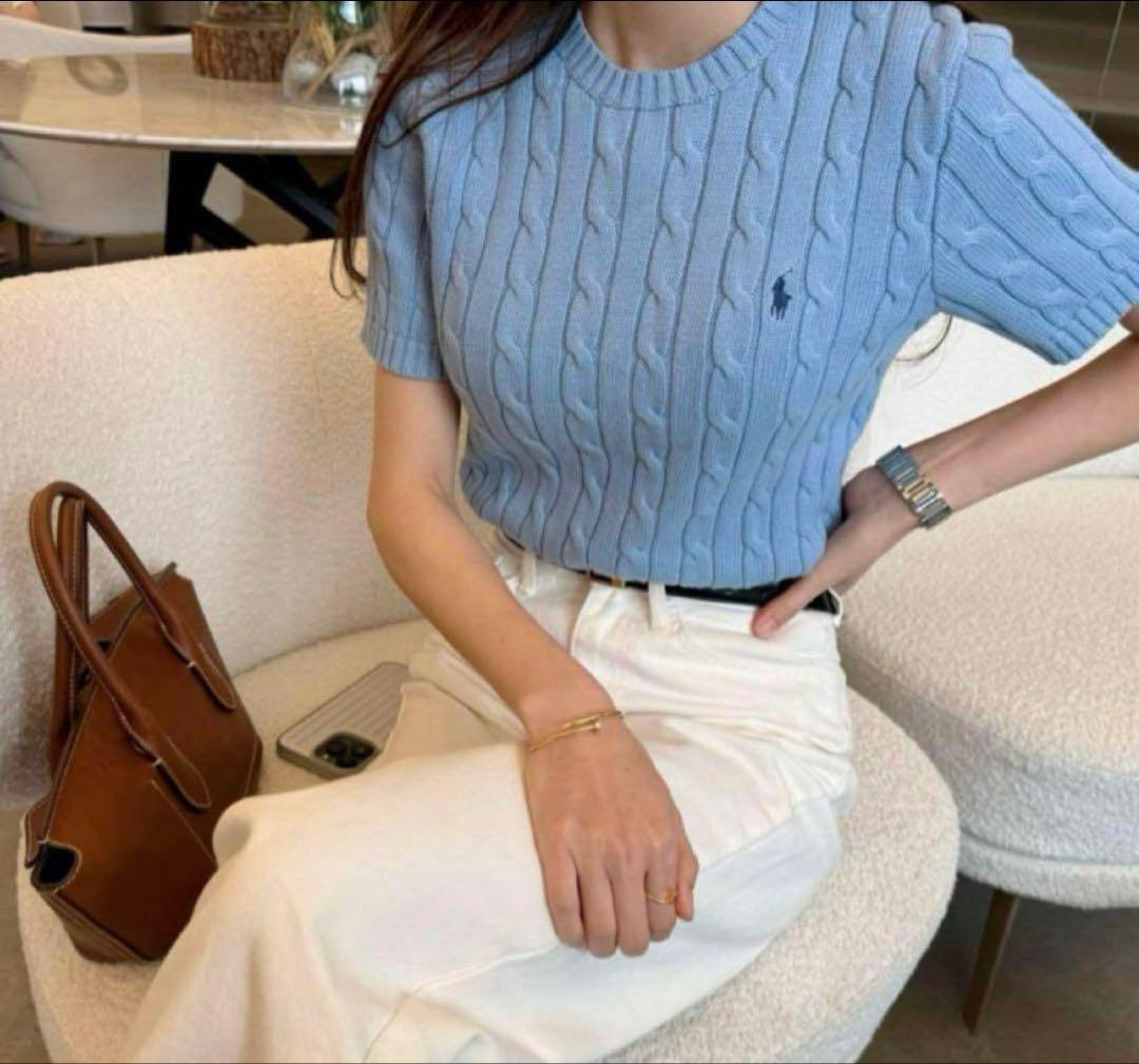 ポロラルフローレン　ケーブルニット　半袖　 セーター　コットン