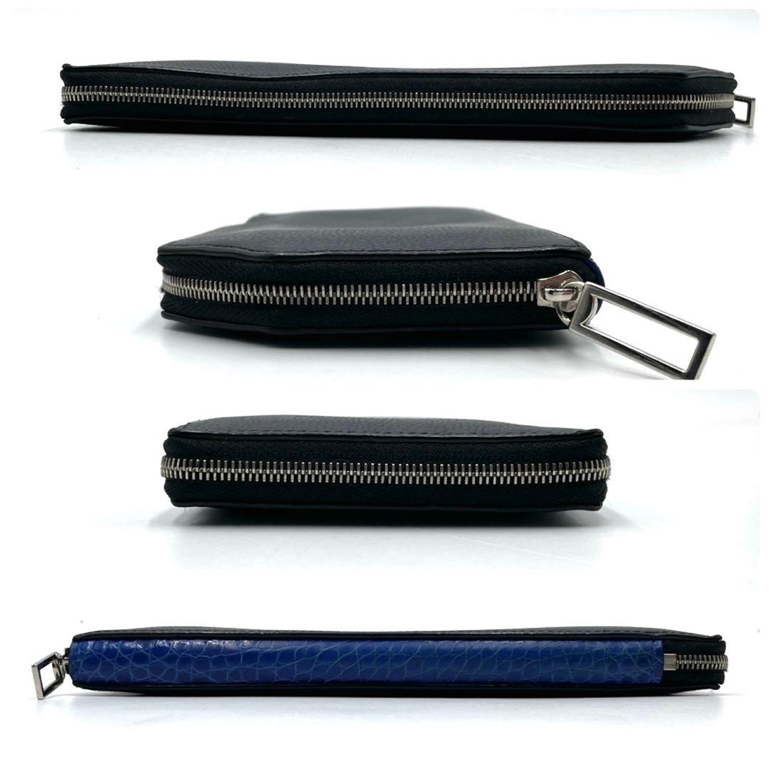 極美品● カミーユフォルネ VERSO 長財布 クロコダイル ブルー ブラック