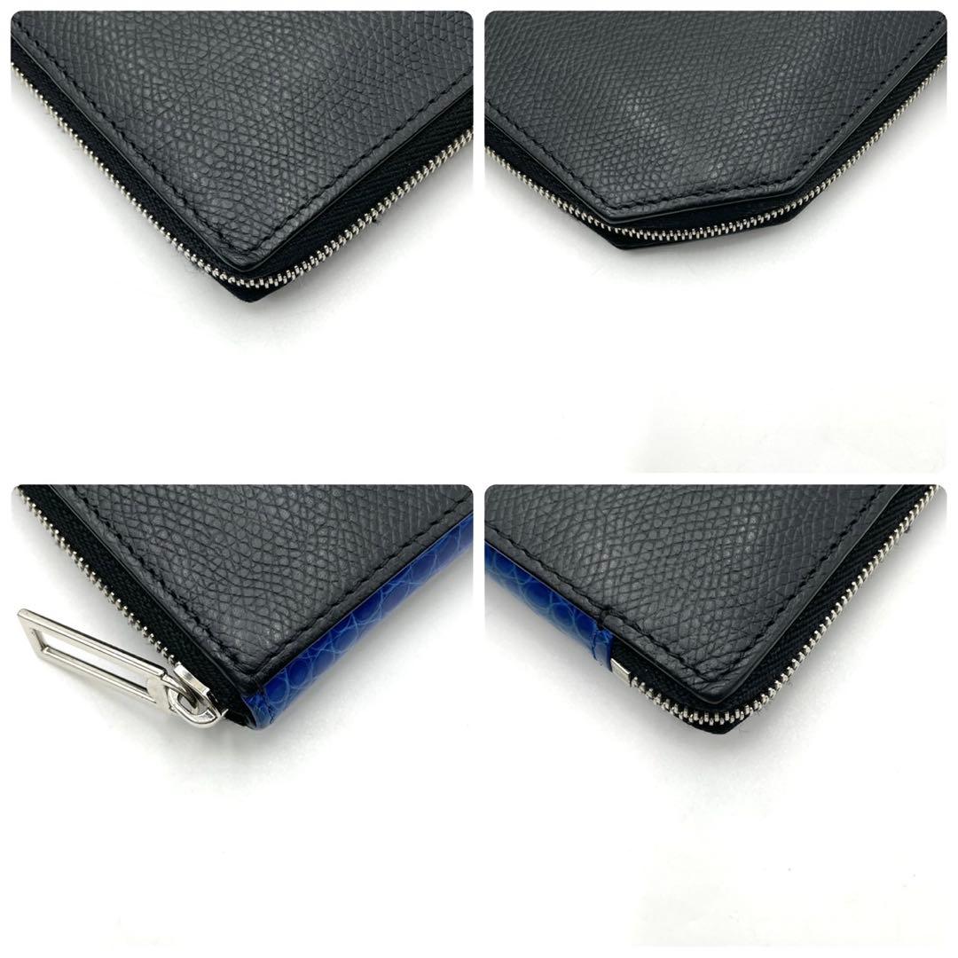 極美品● カミーユフォルネ VERSO 長財布 クロコダイル ブルー ブラック
