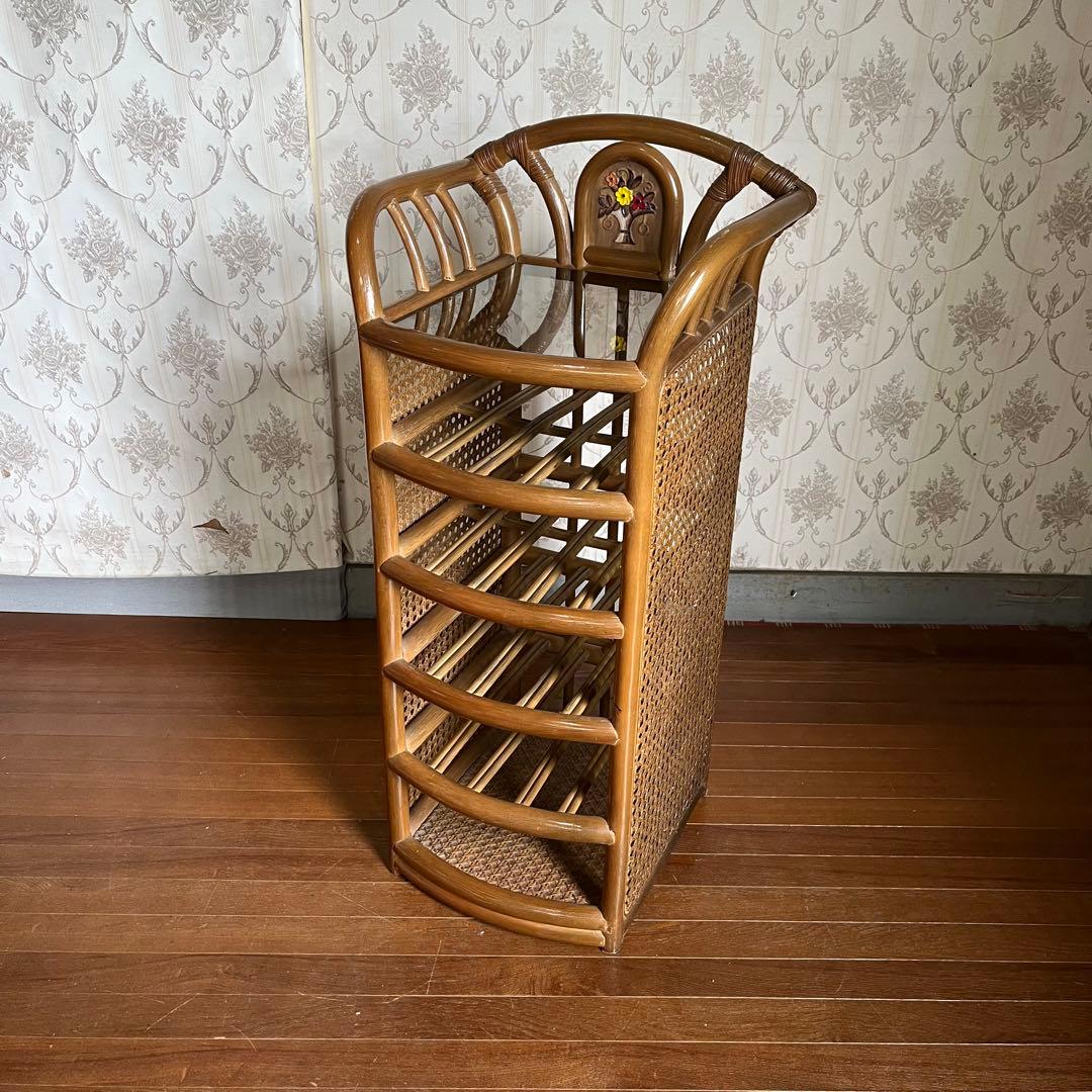 【アンティーク】籐 ラタン 収納棚 靴棚 シューズラック 飾り棚 シェルフ
