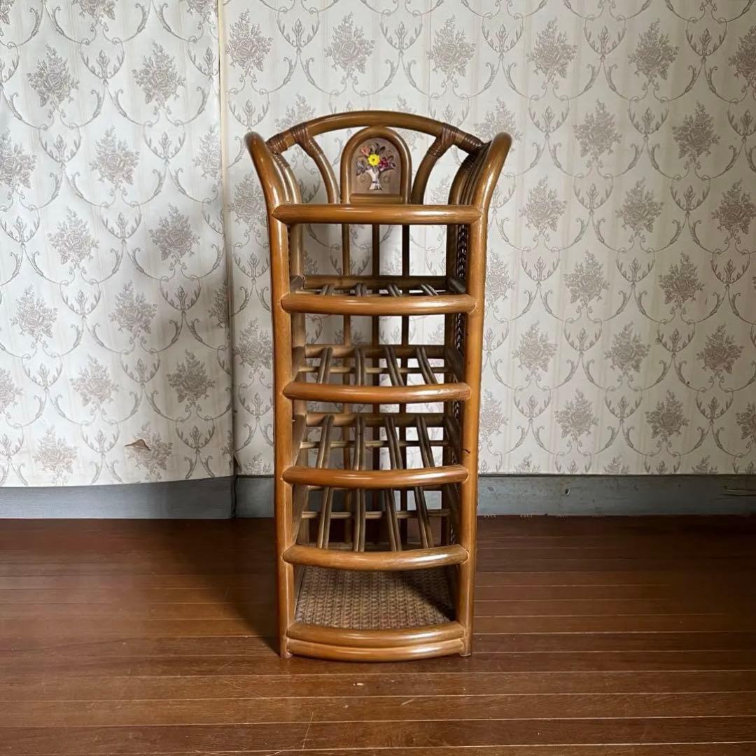 【アンティーク】籐 ラタン 収納棚 靴棚 シューズラック 飾り棚 シェルフ