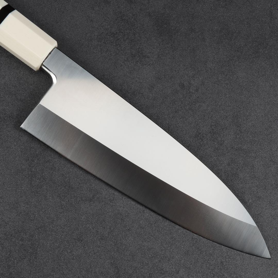 6882 出刃包丁 6寸 刃渡り180mm 刺身包丁 人工象牙黒三本巻八角柄