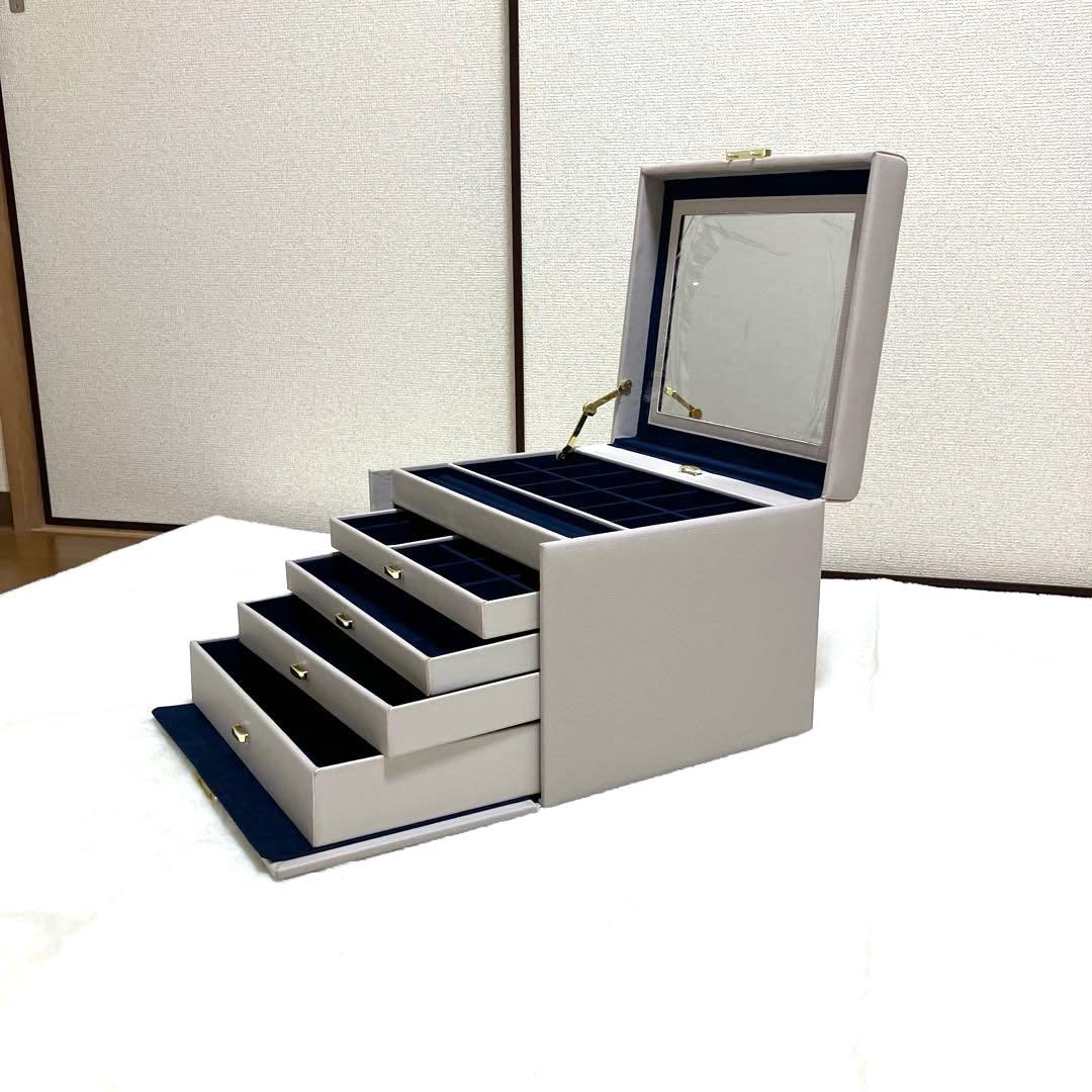 【新品未使用】グレー5層鏡面蓋 大容量 ジュエス宝石時計ブレスレット収納BOX