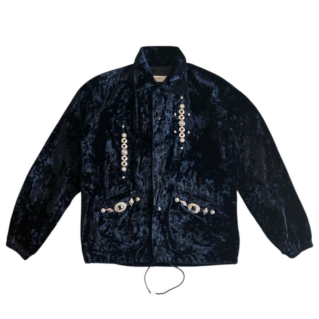 toga virilis ネイビー クラッシュベルベット スタッズブルゾン