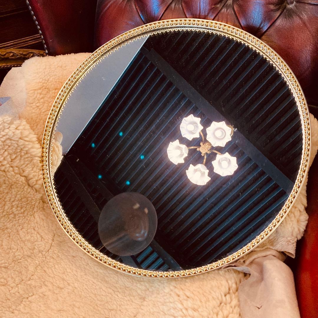 湯布院アンティーク ヨーロピアンレトロ オーバル壁掛け鏡/拡大鏡 ゴールド