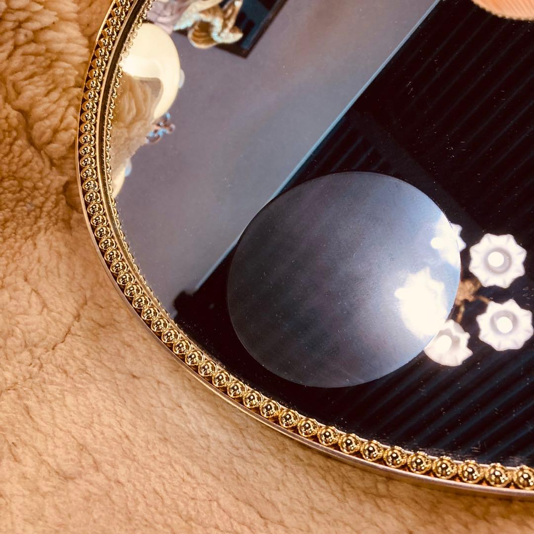 湯布院アンティーク ヨーロピアンレトロ オーバル壁掛け鏡/拡大鏡 ゴールド