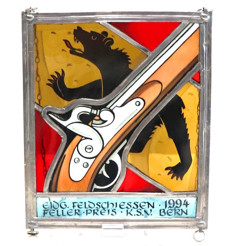 限定作品 ピストルと熊 スイス ヴィンテージ ステンドグラス 激レア