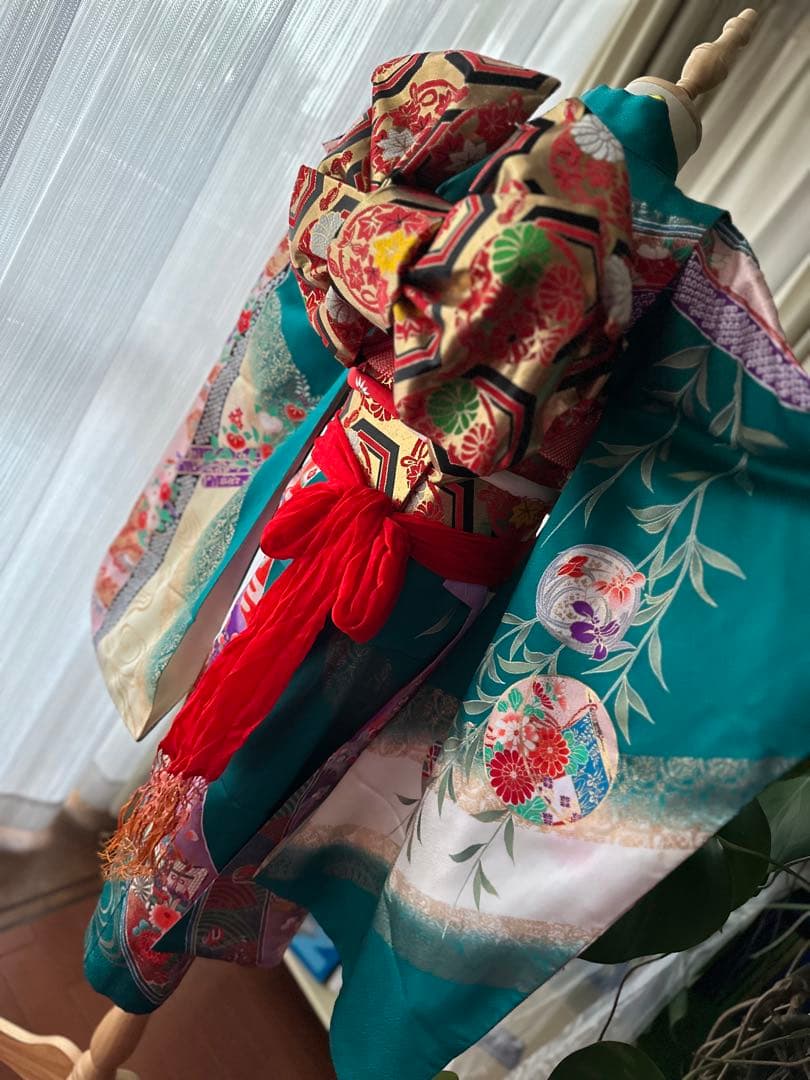 プーさん7歳用七五三フルセット ピーコックグリーン 5点セット