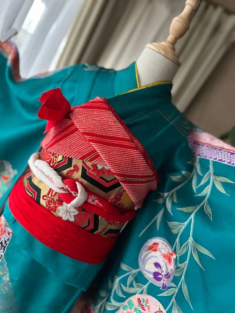 プーさん7歳用七五三フルセット ピーコックグリーン 5点セット