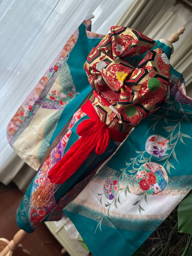 プーさん7歳用七五三フルセット ピーコックグリーン 5点セット