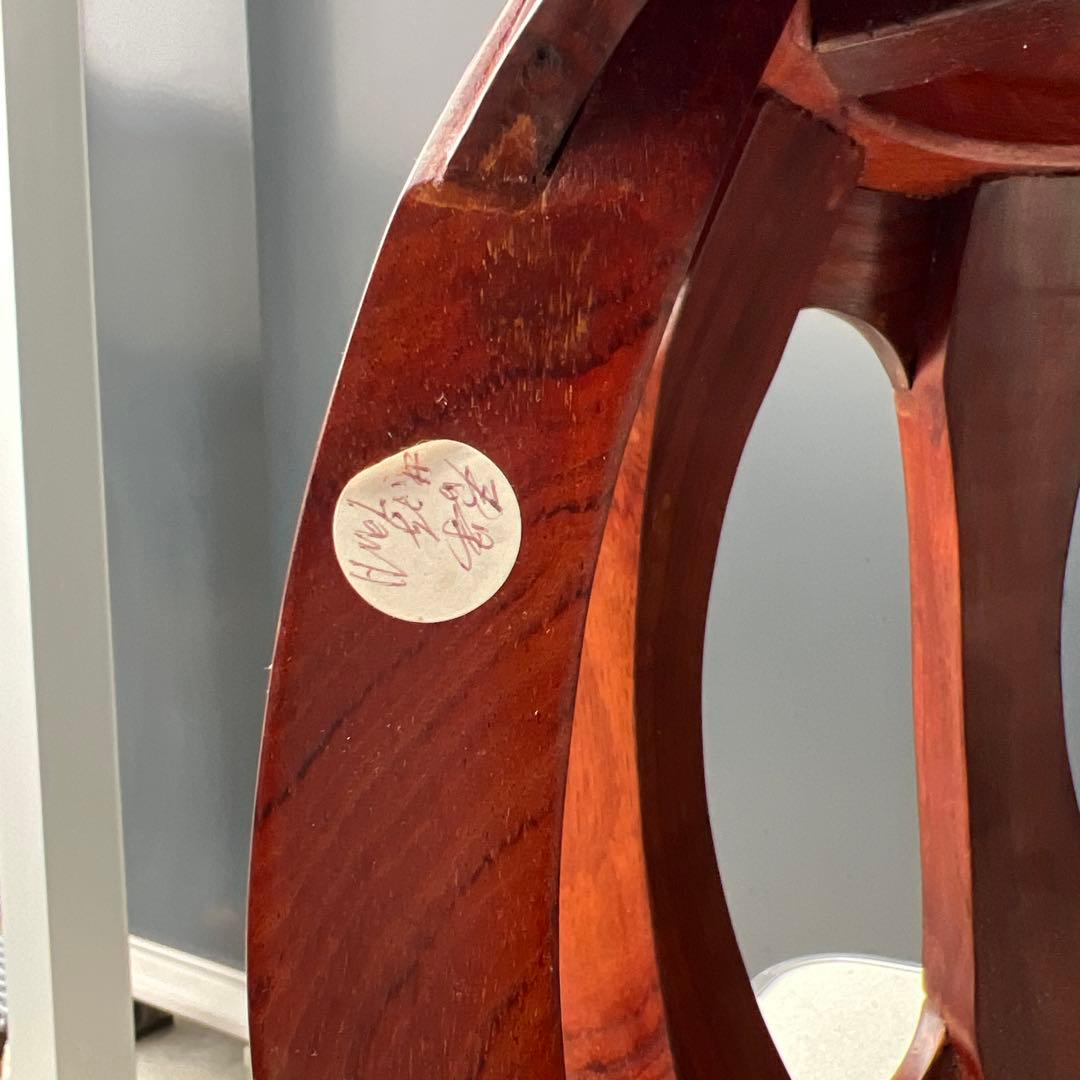 木製 貝細工装飾 丸型座卓　花瓶台　みっちゃん