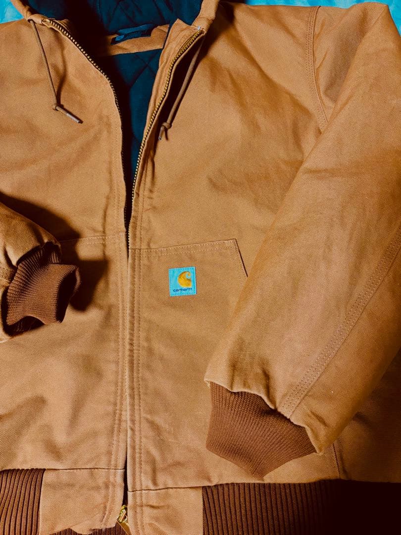 美品Carhartt フード付きブラウンアクティブジャケットダック地