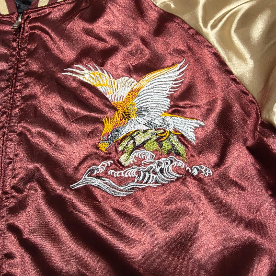 一心如鏡 スカジャン 鷲刺繍 レッド ゴールド 和柄 ブルゾン 5XL