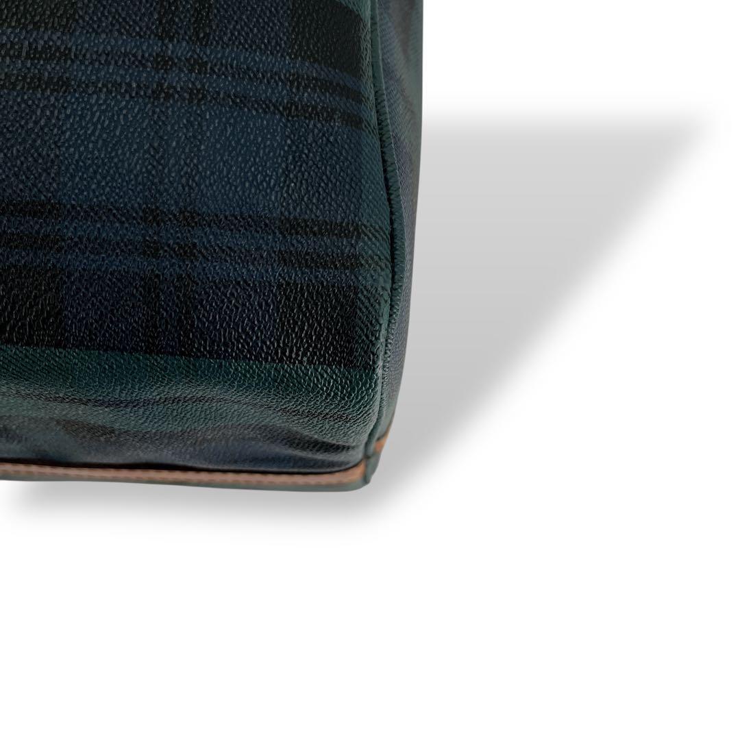 ポロラルフローレン　ボストンバッグ　旅行カバン　チェック　ロゴプレート　グリーン