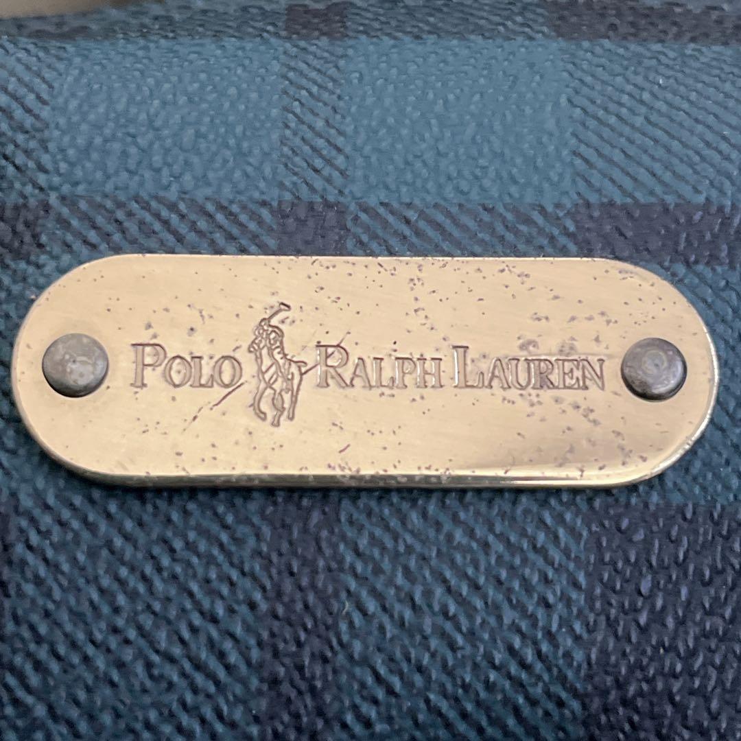 ポロラルフローレン　ボストンバッグ　旅行カバン　チェック　ロゴプレート　グリーン