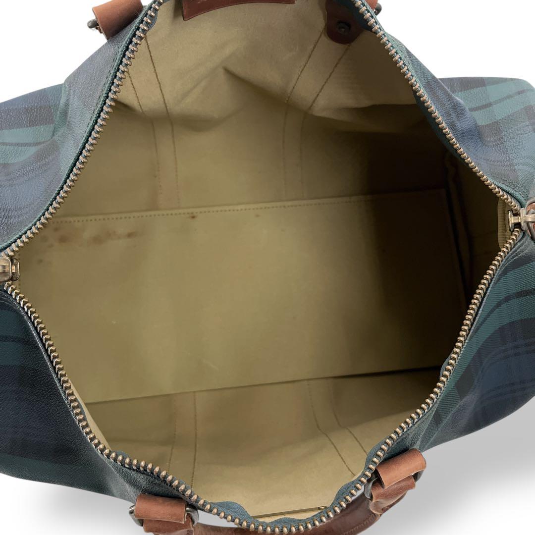 ポロラルフローレン　ボストンバッグ　旅行カバン　チェック　ロゴプレート　グリーン