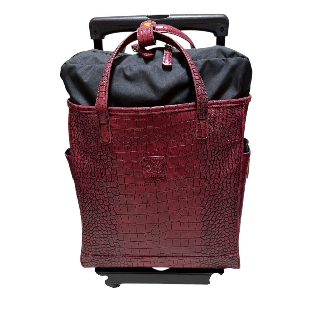 美品　swany スワニー キャリーバッグ クロコ型押し ワインレッド