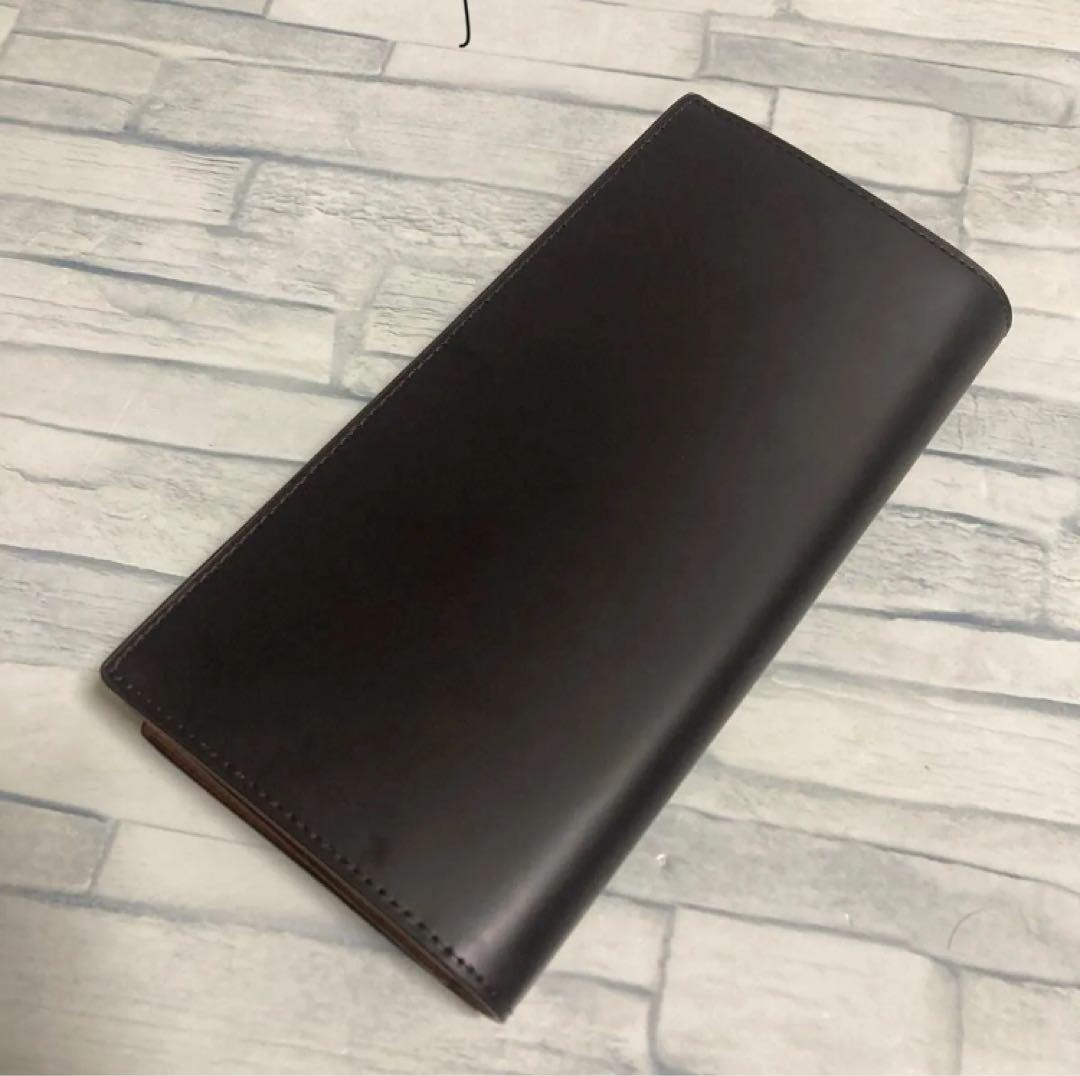 未使用品 コードバン 長財布 小銭入れ有り 馬革 日本製 ブラウン 濃茶