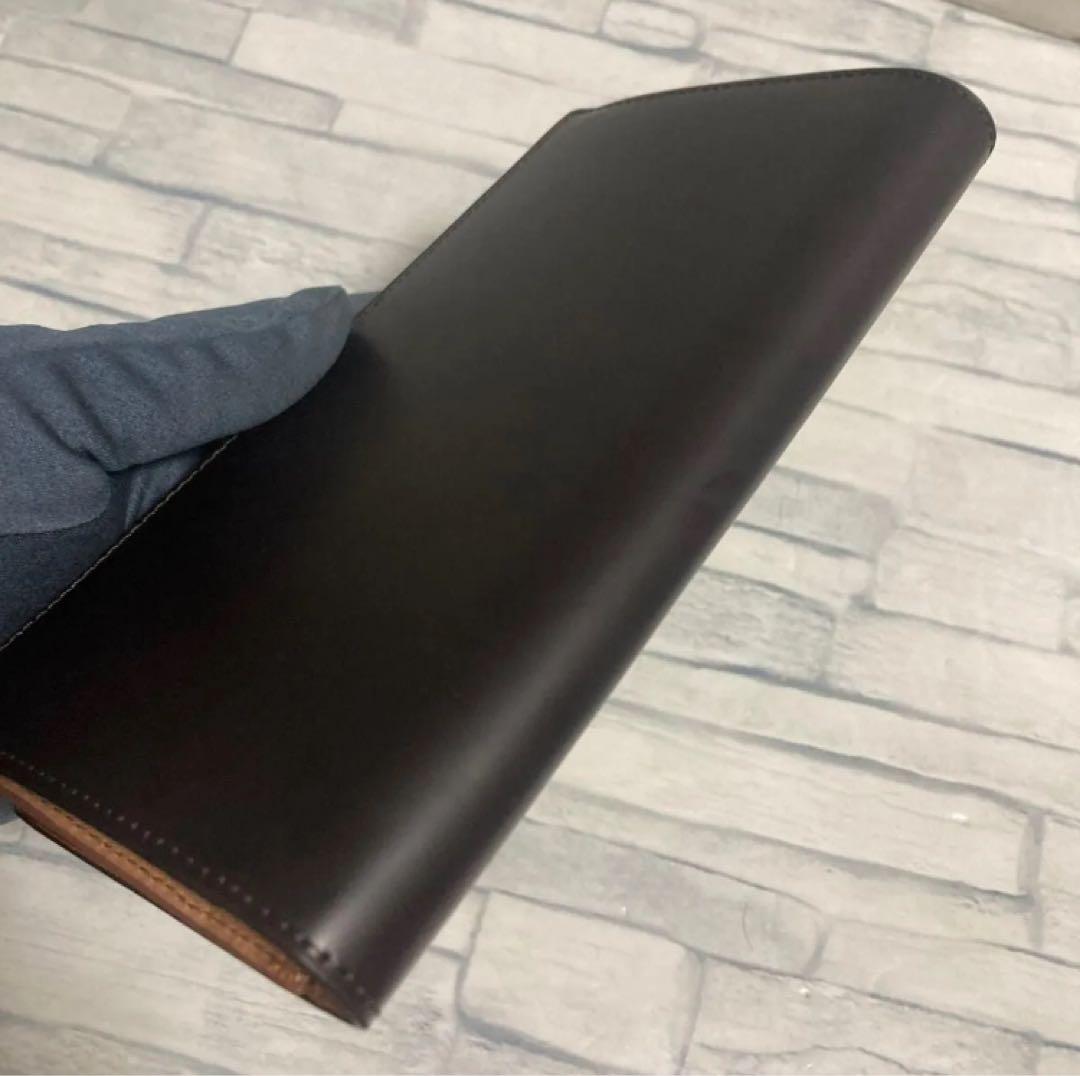 未使用品 コードバン 長財布 小銭入れ有り 馬革 日本製 ブラウン 濃茶