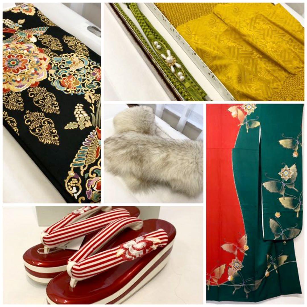 華紋様　正絹【綸子】振袖　フルセット