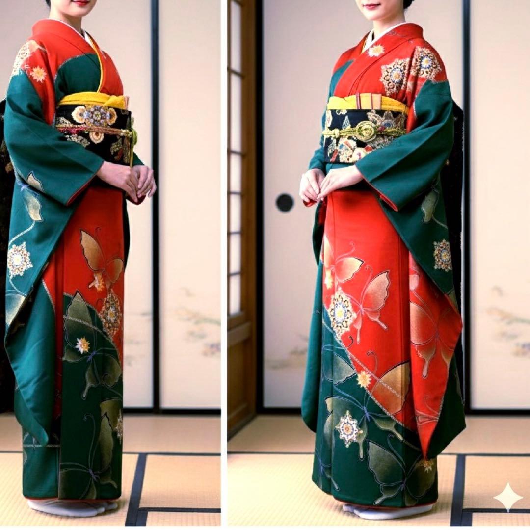 華紋様　正絹【綸子】振袖　フルセット