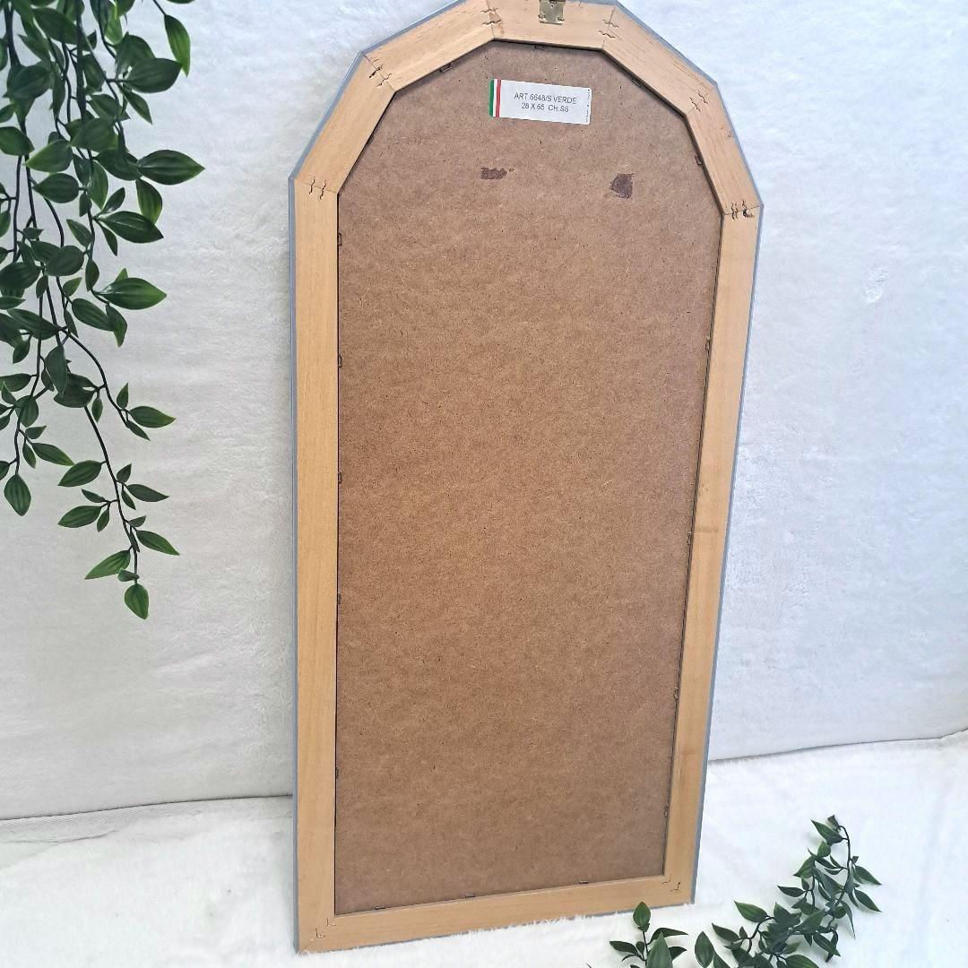 イタリア製　アンティーク ミラー 八角形 壁掛け鏡 淡いグリーン