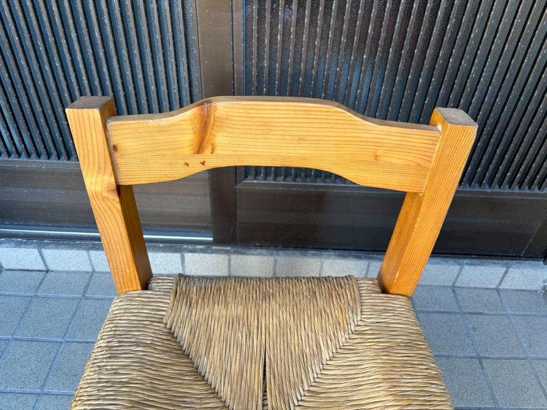 ① ヴィンテージ　木製　ラッシュシート　ラタン　ダイニングチェア