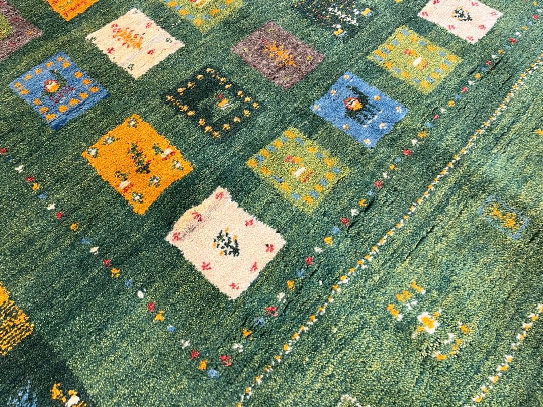 ペルシャ　ギャッベ リビング　188×156 緑　タイル　生命の木