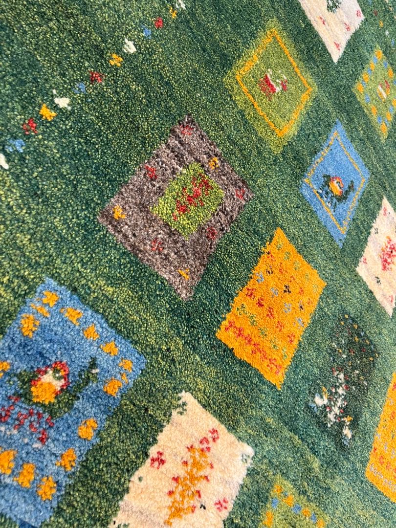 ペルシャ　ギャッベ リビング　188×156 緑　タイル　生命の木