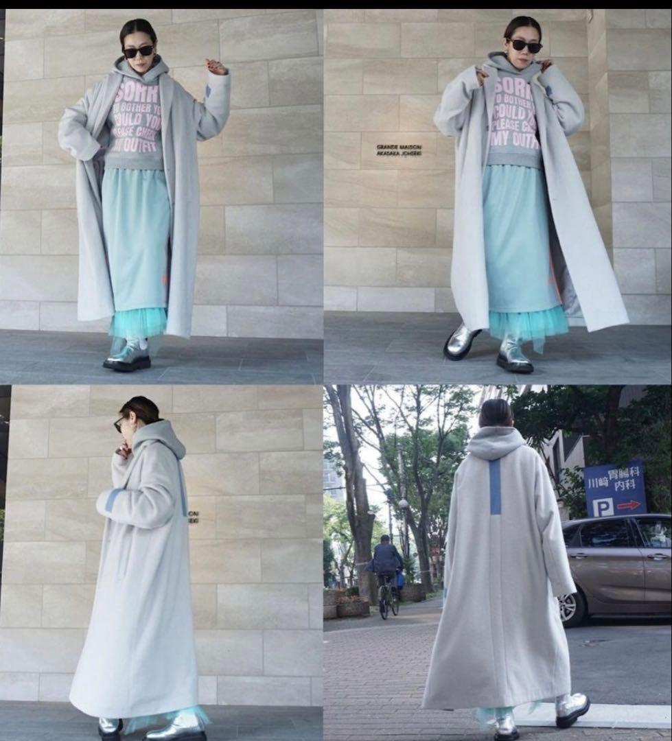 トーマスマグパイアンゴラコート ロングコート ライトグレー