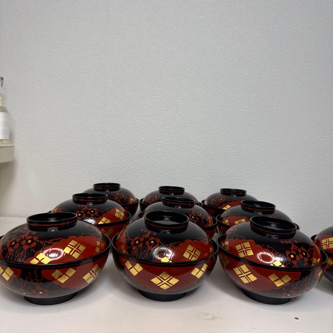 茶道具『懐石道具 正法寺煮物椀　本堅地 特製請合』 漆塗り茶道具 10個セット