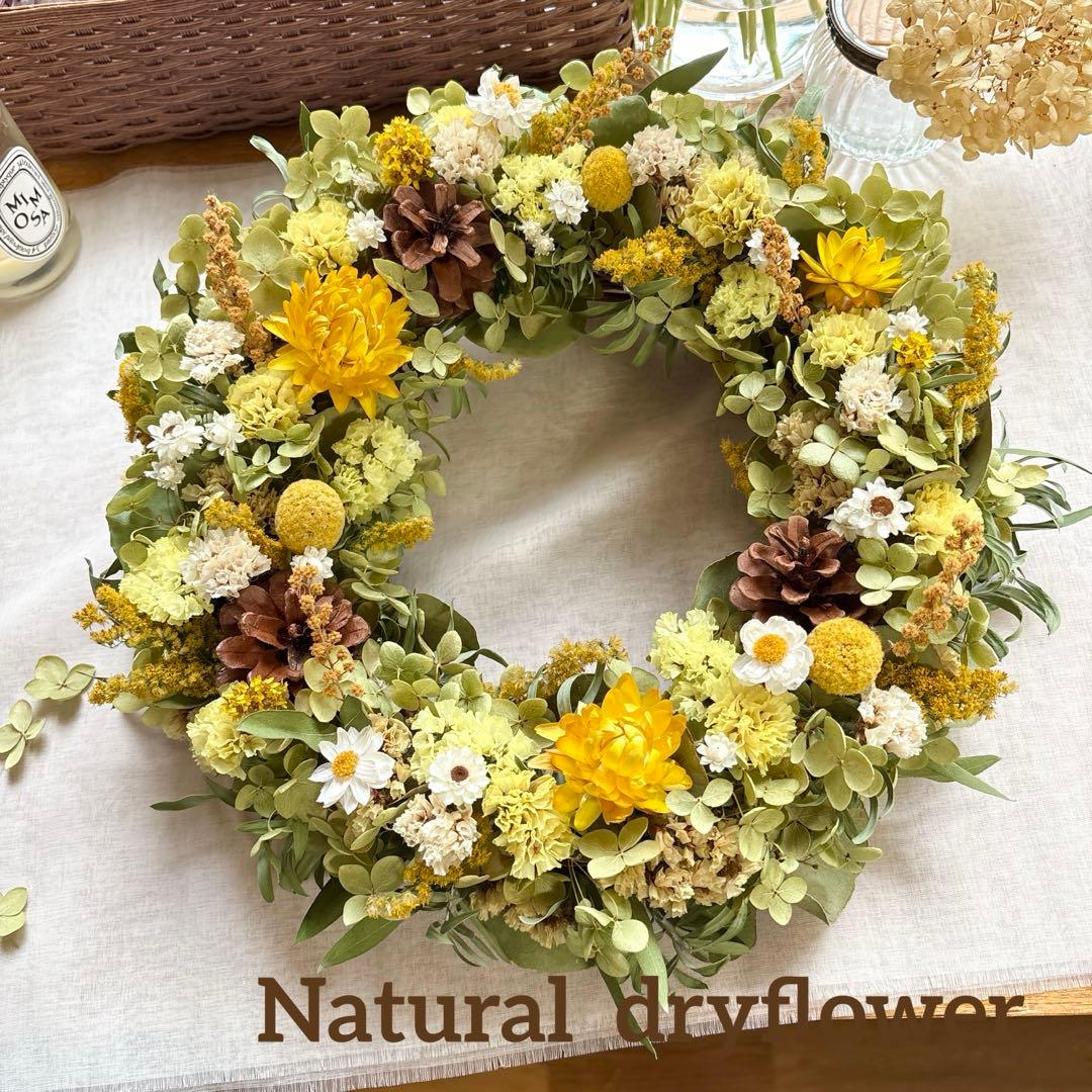 のり＊Natural＊イエロー&パープルリース ２個☆ドライフラワーリース