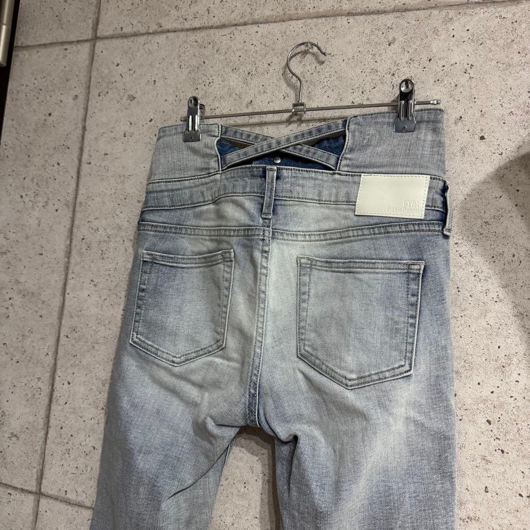 GYDA ハイウエストバッククロスダメージスキニーデニムパンツ