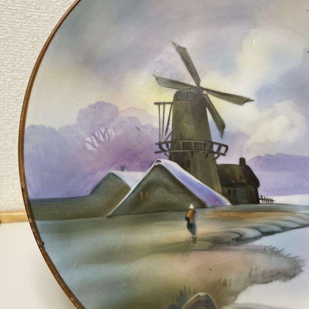 ◇額装済み・湖畔の風車・１９２１年・米国輸出・オールドノリタケ・