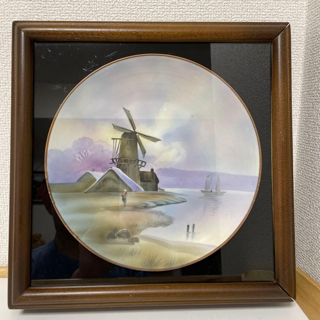 ◇額装済み・湖畔の風車・１９２１年・米国輸出・オールドノリタケ・