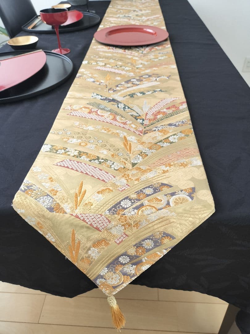 A902逸品‼️全通帯‼️泥金‼️テーブルランナー2m8cm