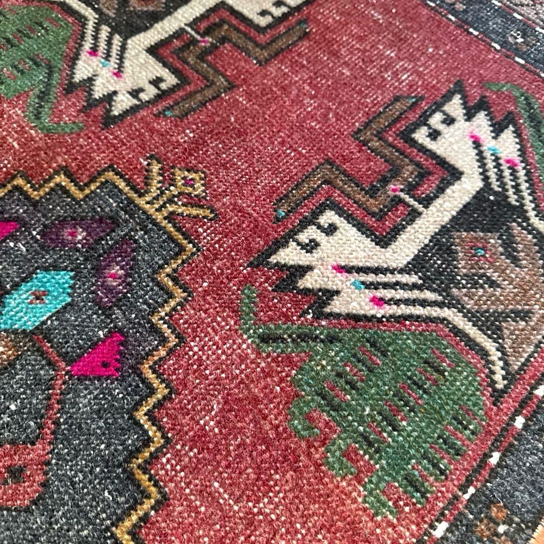 48×102 深みある赤茶色×グレイ　メダリオン　トルコヴィンテージラグ