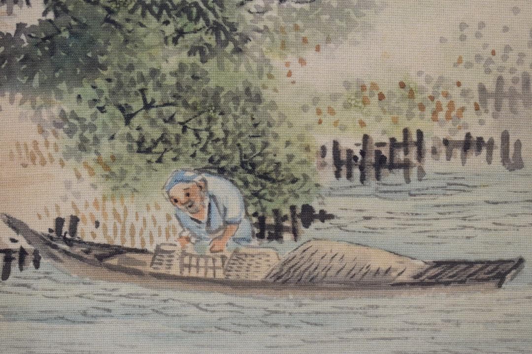 【真作】吉村鳳柳/竹林漁夫図/田家漁舟図/掛軸☆宝船☆Y-188　JM