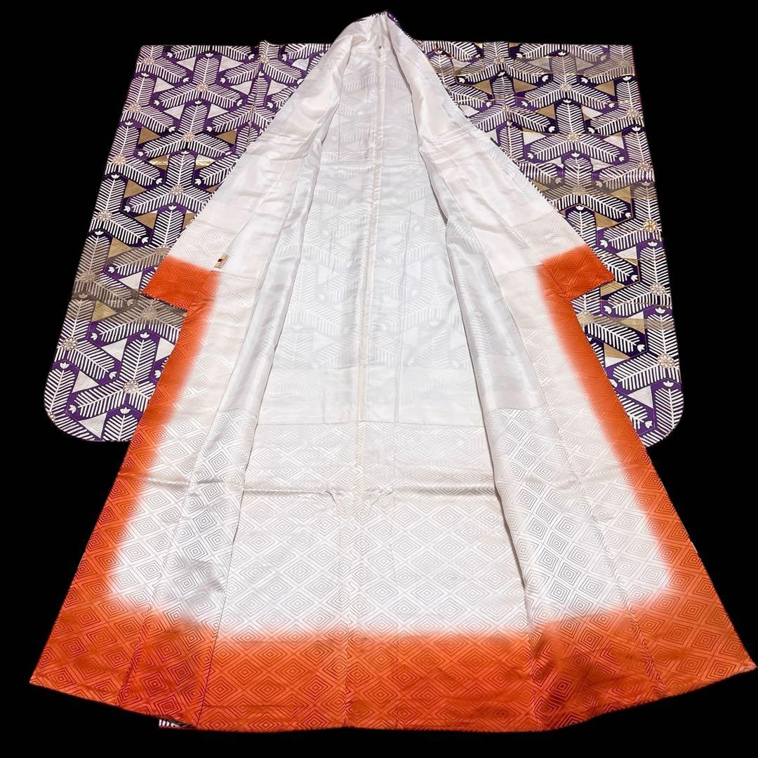 (う58) 煌紫モダン ✦ 洗練幾何学が映えるアンティーク振袖㊗️帯と②セット