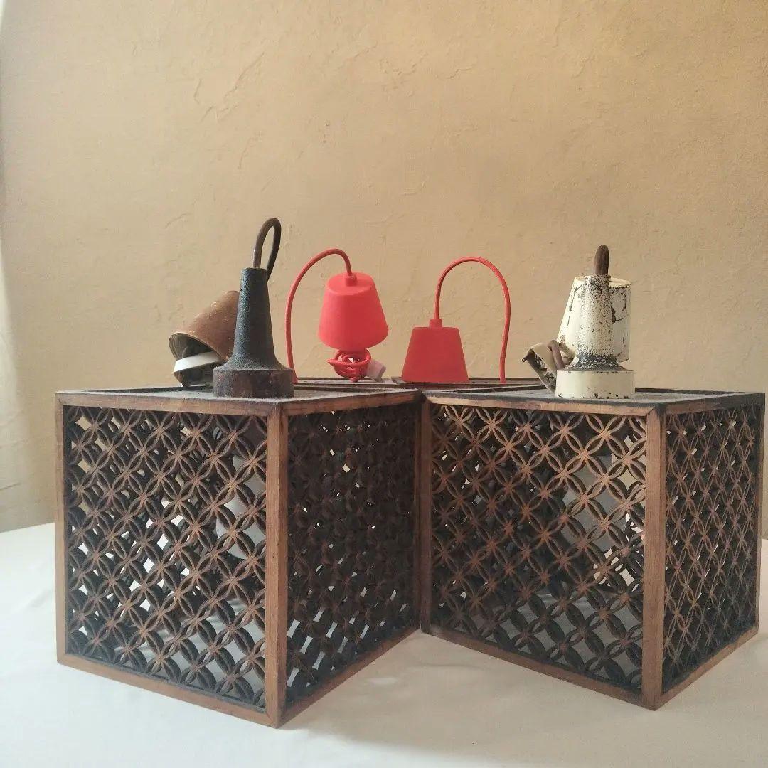 ビンテージ　アンティーク　和モダン　組木細工　照明　ランプ　ライト　インテリア