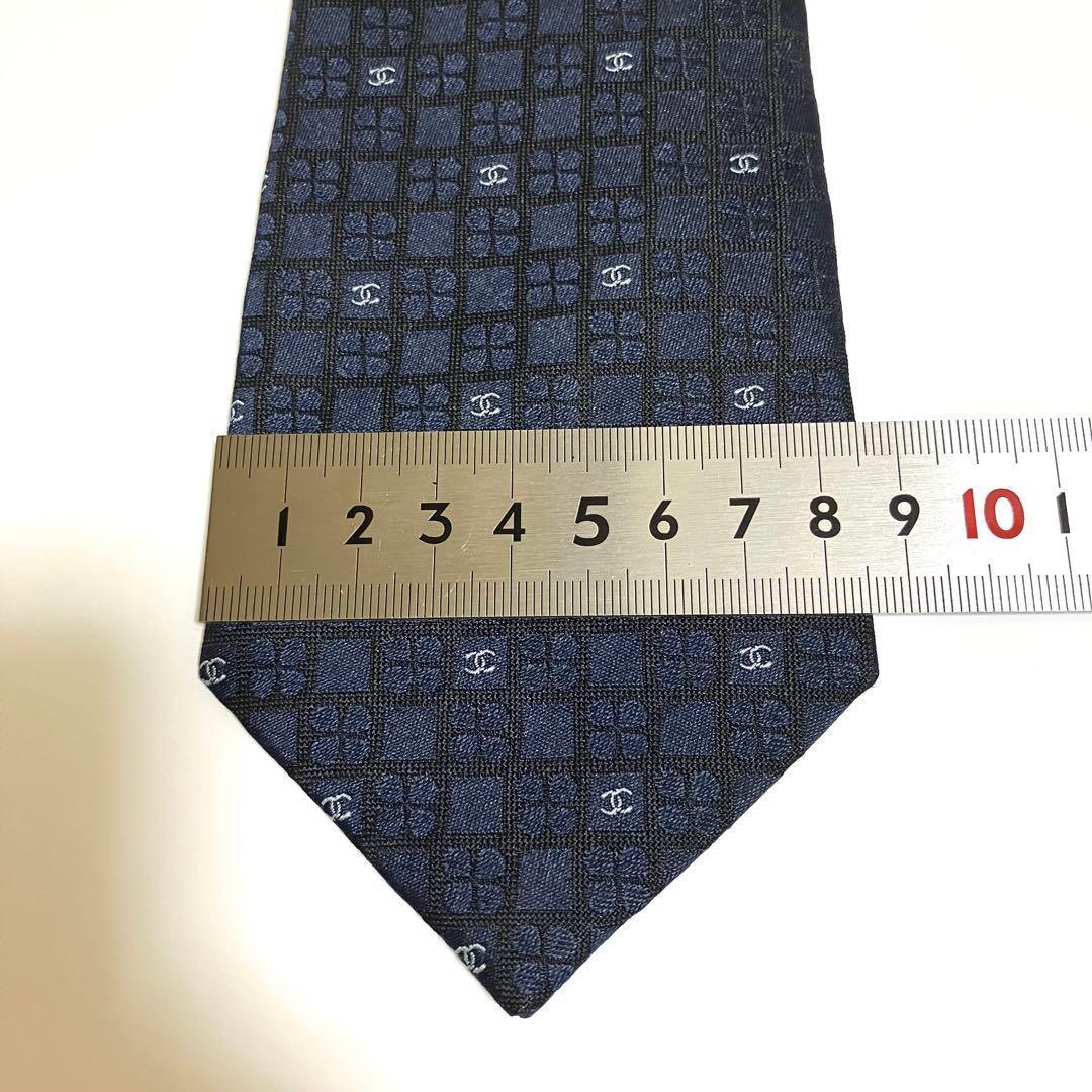 美品 CHANEL シャネル ネクタイ ココマーク ロゴ チェック柄 ネイビー
