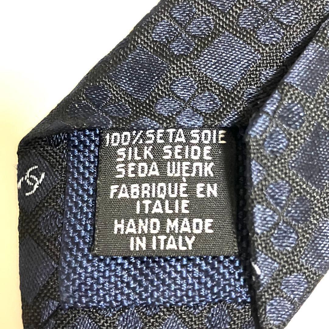 美品 CHANEL シャネル ネクタイ ココマーク ロゴ チェック柄 ネイビー