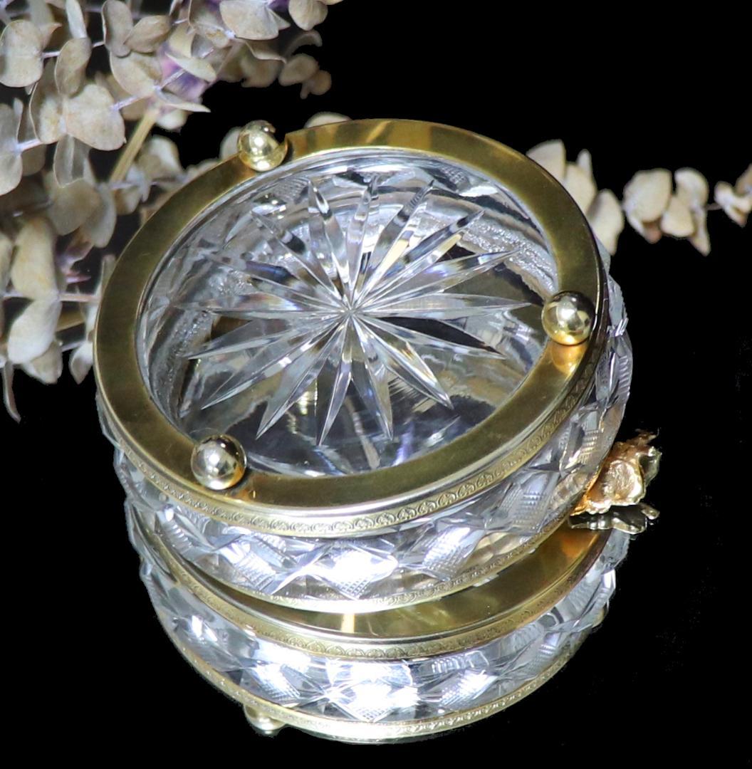 オールド・バカラ 極稀少 金装飾リーフ文脚付き大型丸型切子アッシュトレイ 灰皿