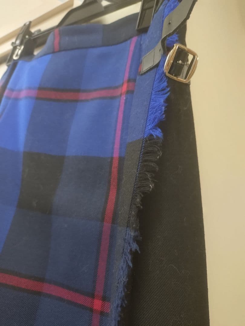 ノーリーズセレクト品青と黒のチェック柄プリーツ巻きスカート